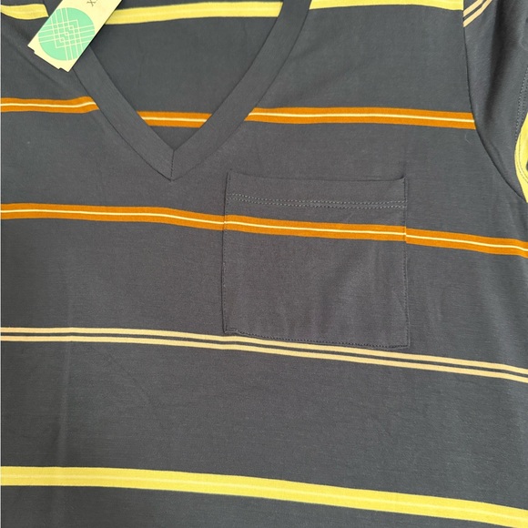 Striped V-Neck T-Shirt Dress - Blue and Orange - Picture 2 of 3